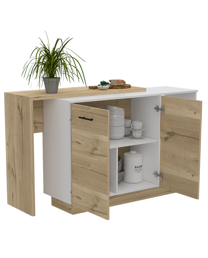 Barra de Cocina Eris, Café Claro y Blanco, con Dos Puertas Batientes ZF