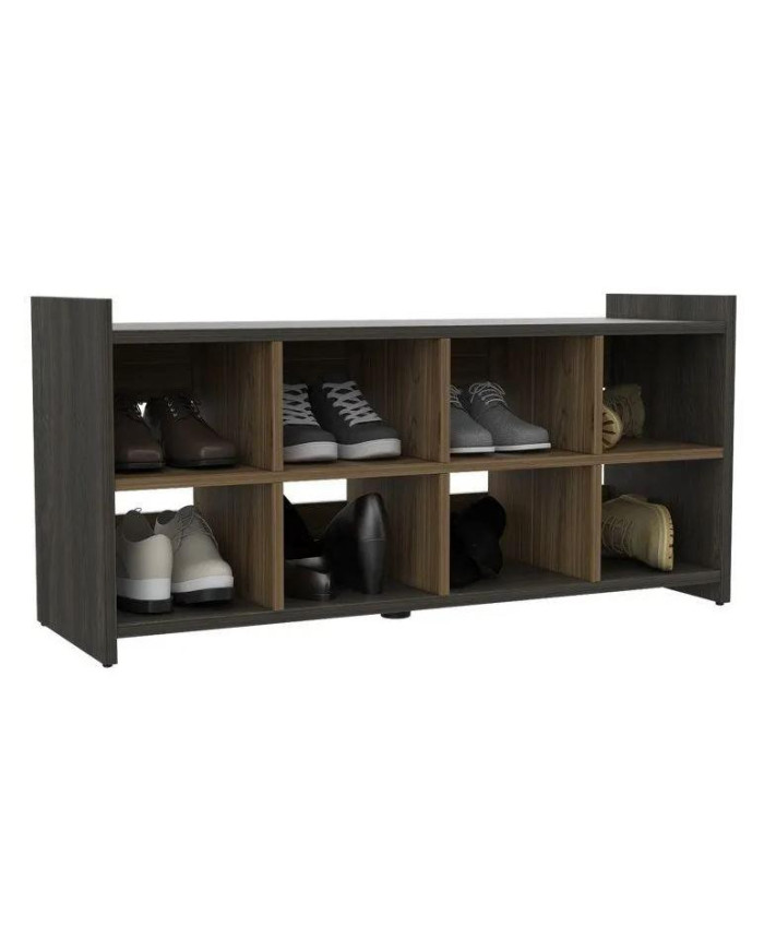 Mesa Auxiliar Zapatero Manati, Carbón y Castaño, con Supeicie Para Sentarse y Múltiples Entrepaños  ZF