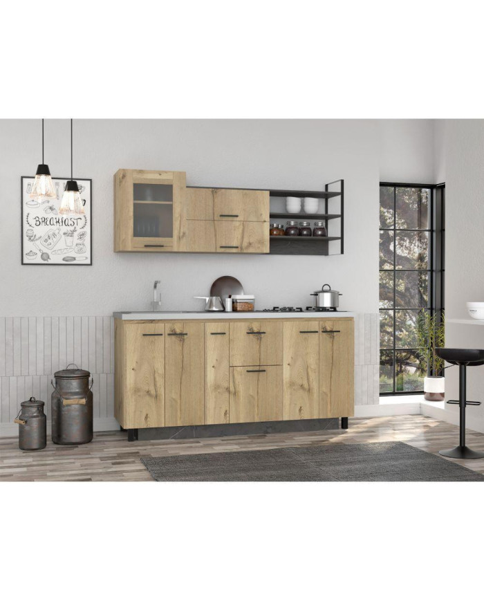 Cocina Integral Zibia, Café Claro y Piedra, Incluye Mesón Izquierdo  ZF