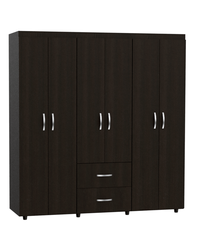 Closet Bariloche Bombay, Wengue, Variedad de Entrepaños y Seis Puertas Abatibles Canto Cuero ZF