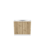 Gabinete Inferior Cantabria, Blanco Perla y Café Claro, con Dos Puertas Batientes, con Mesón Derecho  ZF