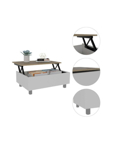 Mesa de Centro Albar, Blanco y Café Claro, con Entrepaño Extensible y espacio para almacenamiento ZF