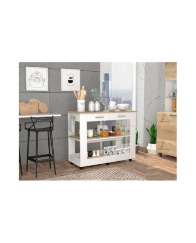 Barra de Cocina Cala, Blanco Nevado y Café claro, con amplia superficie en la mesa ZF