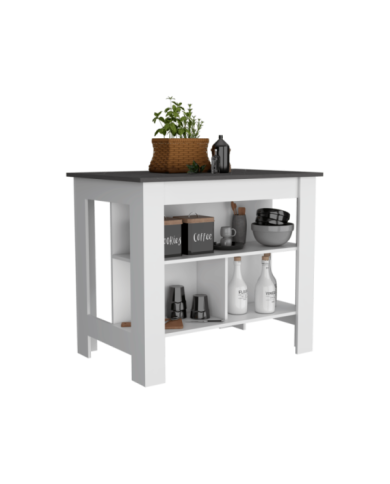 Barra de Cocina Cala, Blanco Perla y Piedra, Con Amplia Superficie ZF