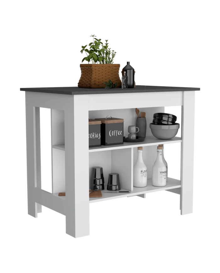 Barra de Cocina Cala, Blanco Perla y Piedra, Con Amplia Superficie ZF