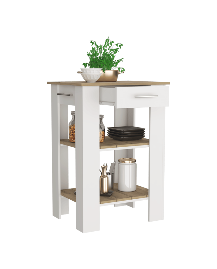 Barra de Cocina Cala, Blanco Vainilla y Macadamia, con Un Cajon y Entrepaños ZF