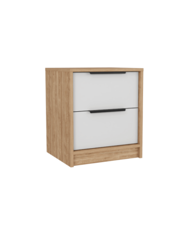 Mesa de Noche Wesley, Blanco Nevado y Miel, con Diseño Practico, Funcional y Moderno ZF