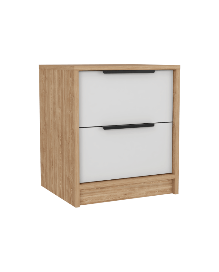 Mesa de Noche Wesley, Blanco Nevado y Miel, con Diseño Practico, Funcional y Moderno ZF