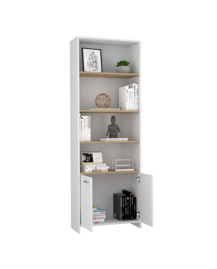 Biblioteca Midas,Blanco Perla Y Café claro, con Entrepaños y Amplio Espacio de Almacenamiento ZF