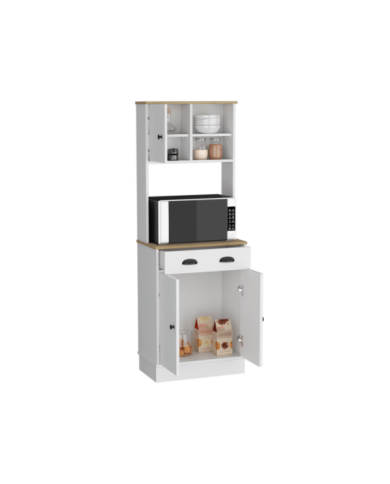 Alacena Almena, Blanco Duqueza y Macadamia, con puertas y gran capacidad de almacenaje ZF