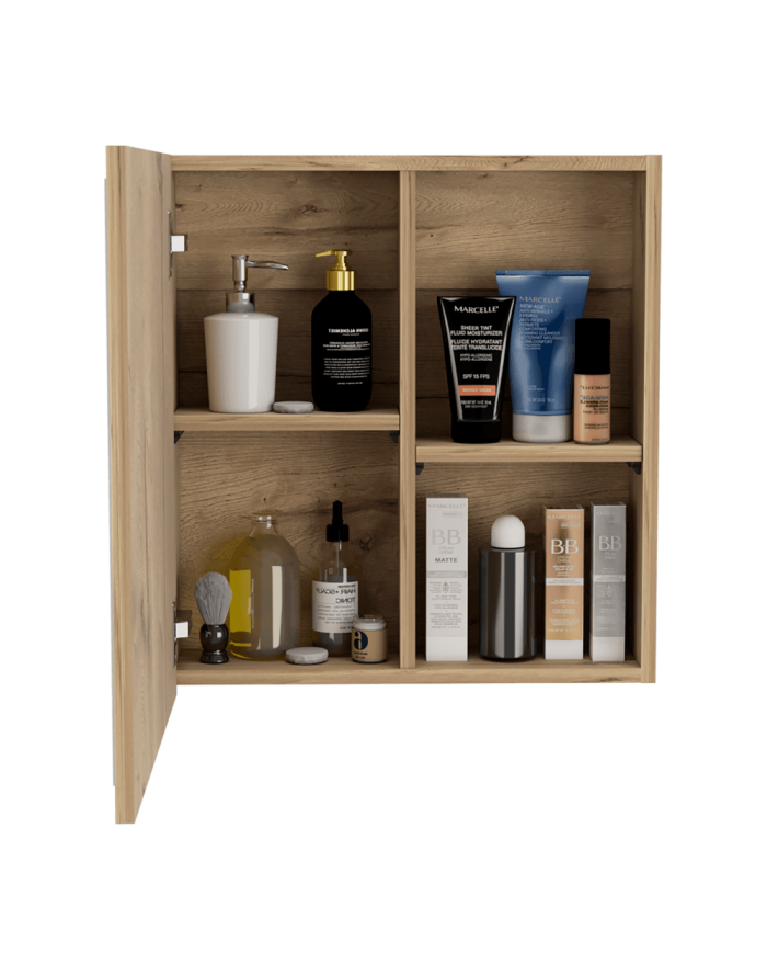 Gabinete de Baño Luma, Café Claro, con Puerta Espejo y Dos Entrepaños Para Ubicar Múltiples Objetos ZF