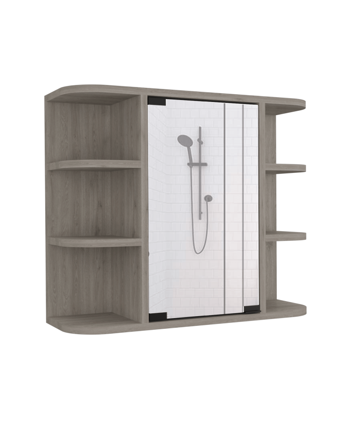 Gabinete de Baño Delio, Humo, con Una Puerta de Espejo Abatible y Seis Entrepaños ZF