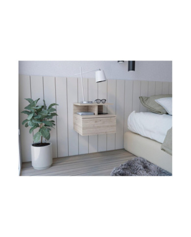 Mesa de Noche Flotante Nube, Humo, con un Cajón y División de dos Entrepaños ZF