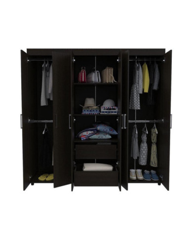 Closet Zafiro, Wengue, con Dos Cajones Multiusos y Seis Puertas Abatibles