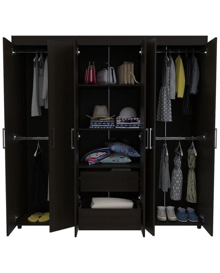 Closet Zafiro, Wengue, con Dos Cajones Multiusos y Seis Puertas Abatibles