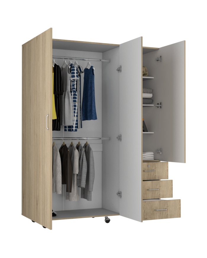 Closet Tini, Beige y Blanco, con Tres Puertas Abatibles y Amplios Espacios