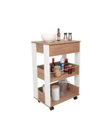 Mueble Auxiliar de Cocina Azana, Moca y Blanco, con Entrepaños y Rodachines Para Su Fácil Desplazamiento