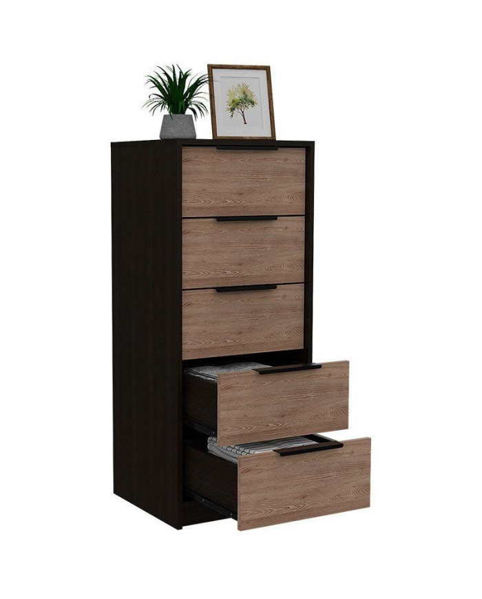 Organizador Wesley, Wengue y Miel, con Cinco Cajones Organizadores y Manijas Metálicas