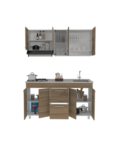 Cocina Integral Prada, Moca y Blanco, Incluye Mesón Derecho
