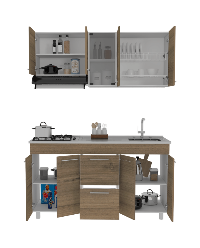 Cocina Integral Prada, Moca y Blanco, Incluye Mesón Derecho