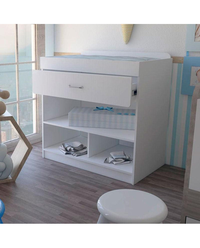 Mueble Cambiador Praga, Blanco, con Un Cajón Multiusos y Varios Entrepaños