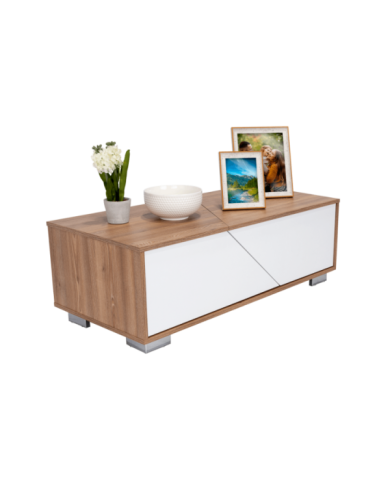 Mesa de Centro Orus, Miel y Blanco, con Cuatro Puertas y Patas En Acero