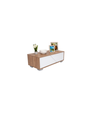 Mesa de Centro Orus, Miel y Blanco, con Cuatro Puertas y Patas En Acero