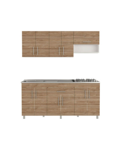 Cocina Integral Carson, Miel y Blanco, Incluye Mesón Izquierdo En Acero Inoxidable y Estufa