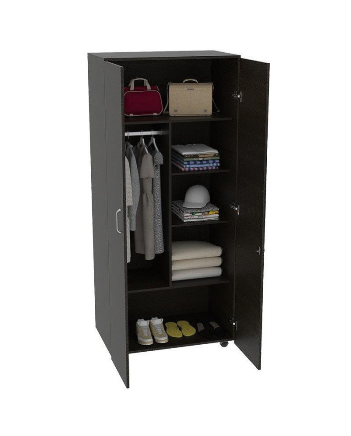 Closet Iker, Wengue, con Variedad de Compartimientos  y Rodachinas Para Su Fácil Desplazamiento