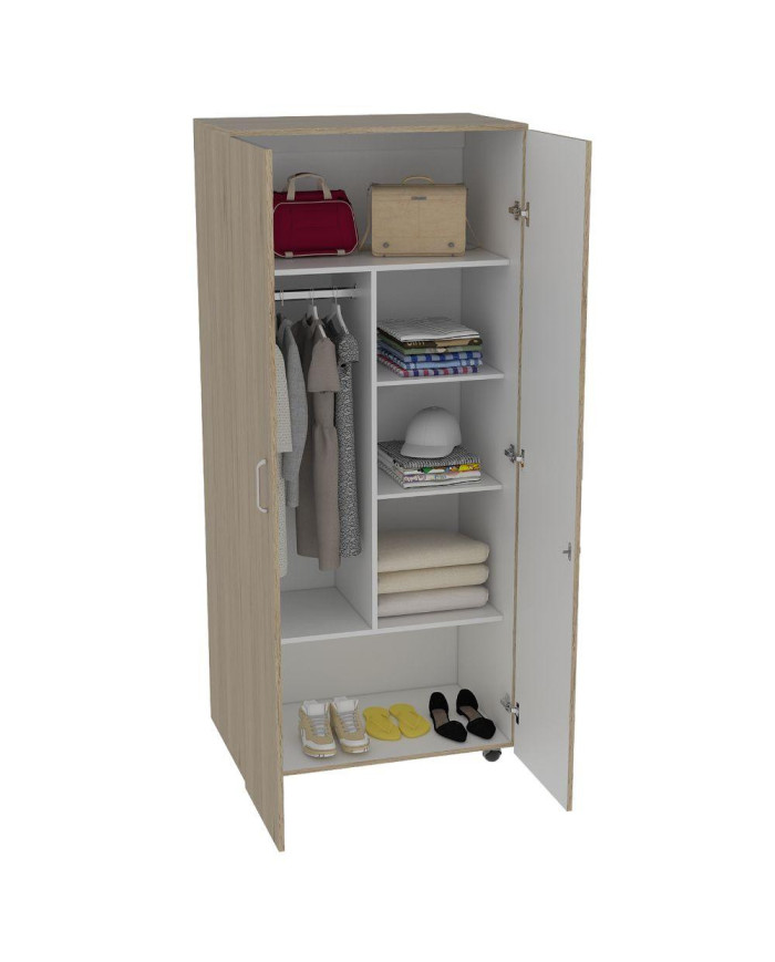 Closet Iker, Beige y Blanco, con Maletero y Rodachinas Para Su Fácil Desplazamiento