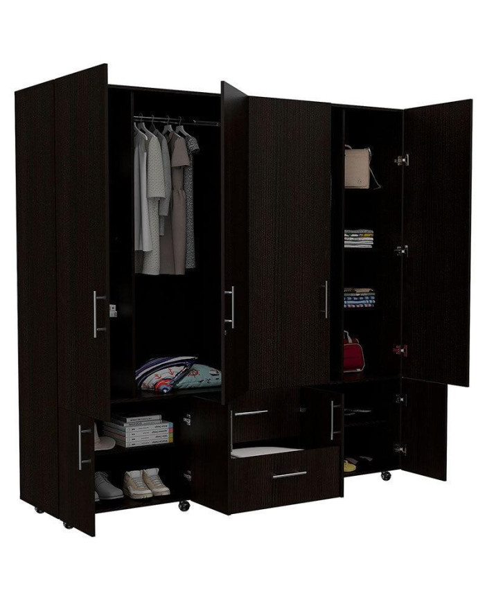Closet Dallas, Wengue, con Ocho Puertas Abatibles y Dos Cajones Organizadores