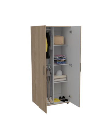 Closet Derek, Beige y Blanco, Dos Puertas Abatibles y Dos Tubos Cromados