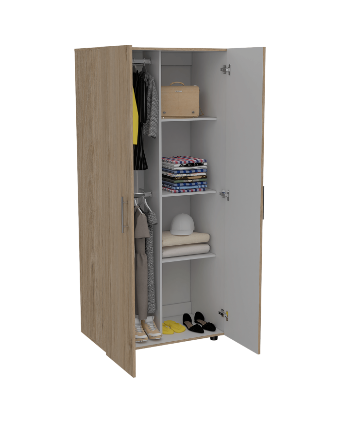Closet Derek, Beige y Blanco, Dos Puertas Abatibles y Dos Tubos Cromados