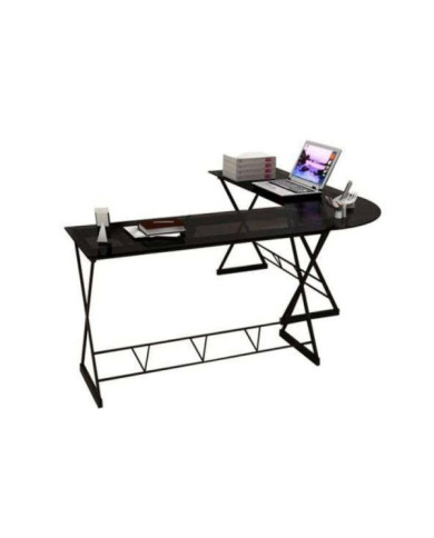 Escritorio En L Oporto, Negro, con Estructura Metálica y Superficie En Vidrio Templado