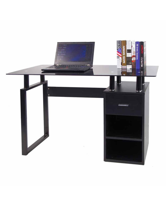 Escritorio de Metal París, Vidrio Wengue, con Un Cajón y Dos Entrepaños