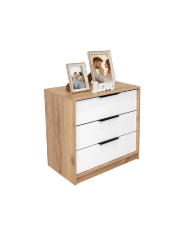 Organizador Wesley, Café Claro y Blanco, con Tres Cajones Multiusos y Manijas Metálicas