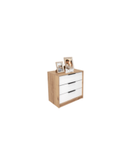 Organizador Wesley, Café Claro y Blanco, con Tres Cajones Multiusos y Manijas Metálicas