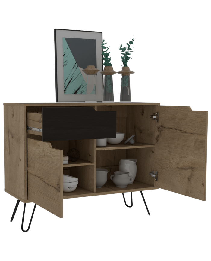 Mesa Auxiliar Recibidor Cleo, Café Claro y Wengue, con Múltiples Entrepaños