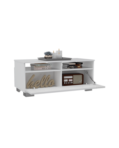 Mesa de Centro Rayo, Blanco, con Varios Entrepaños y Patas de Acero