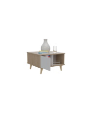 Mesa de Centro Bored, Beige y Blanco, con Una Puerta y Patas de Madera