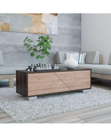 Mesa de Centro Ariel, Caoba y Miel, con Una Puerta y Patas de Acero