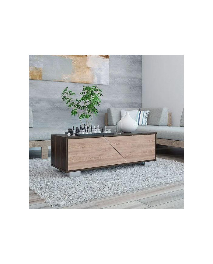 Mesa de Centro Ariel, Caoba y Miel, con Una Puerta y Patas de Acero