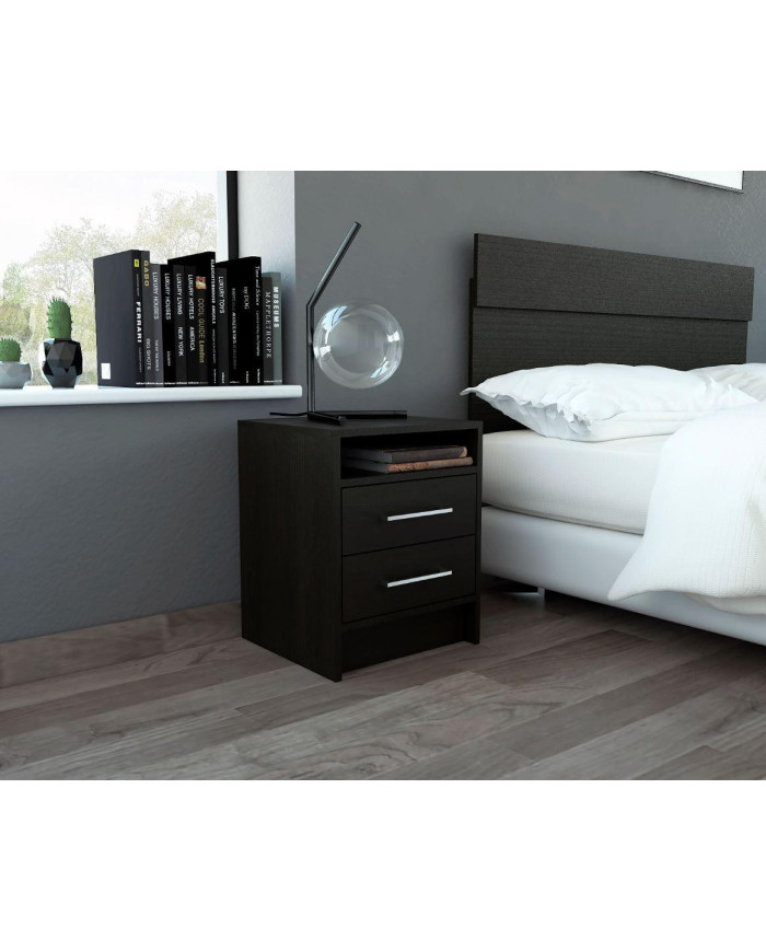 Mesa de Noche Douglas, Wengue, con Dos Cajones Multiusos