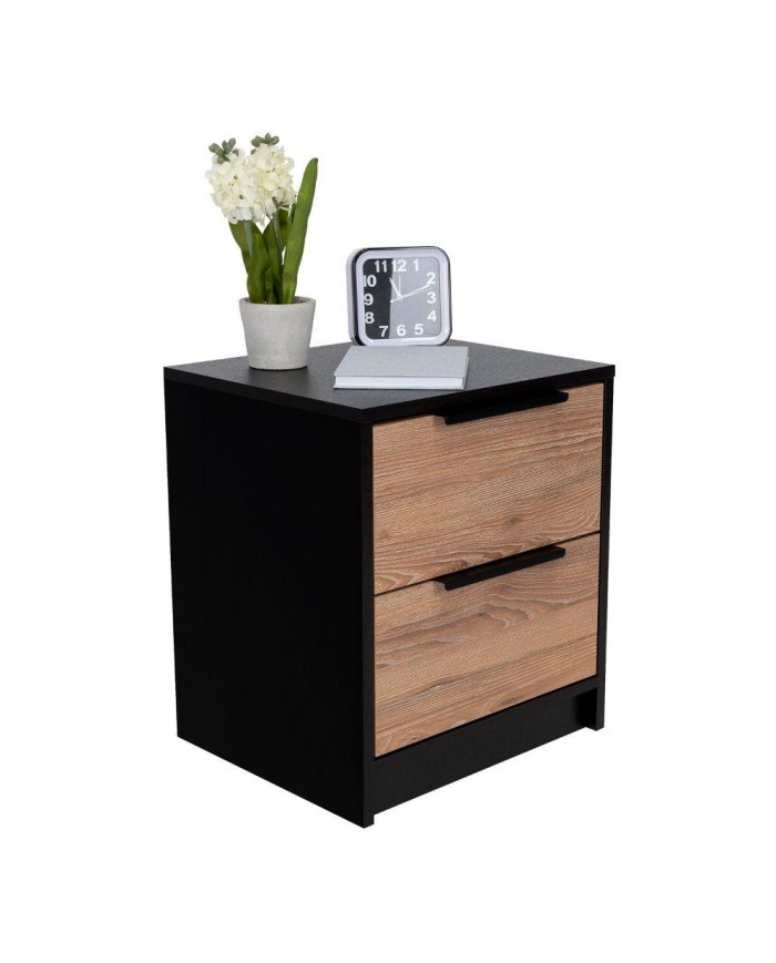 Mesa de Noche Wesley, Wengue y Miel, con Dos Cajones Organizadores