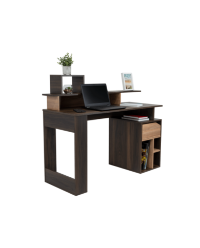 Escritorio Taira, Caoba y Miel, con Un Cajón y Espacio Para Artículos de Estudio