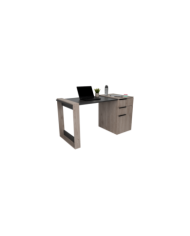 Escritorio Cosmo, Humo y Plata Oscuro, con Dos Cajones Multiusos y Un Cajón Archivador Adicional