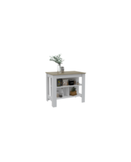 Mueble Auxiliar de Cocina Draco, Blanco y Café Claro, con Dos Entrepaños y Amplia Superficie En La Mesa