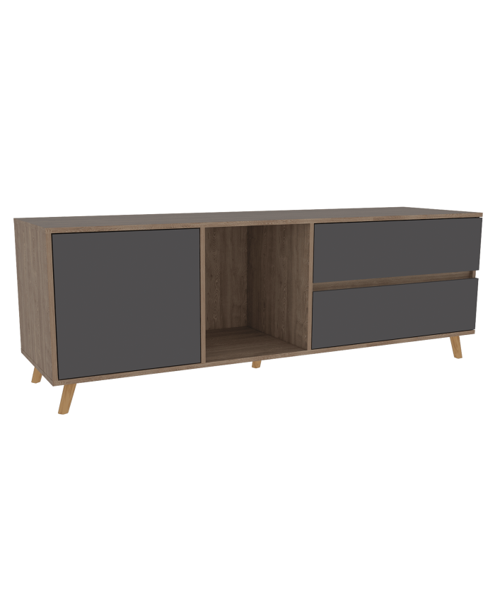 Mesa Para Tv Nashira, Miel y Plata Oscuro, con Espacio Para Televisor de Hasta 60 Pulgadas