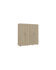 Closet Poche, Beige y Blanco, con Tres Cajones Multiusos y Cuatro Puertas Batientes