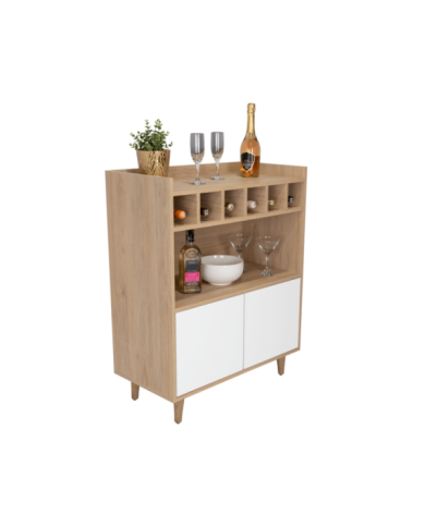 Bar Burdeos, Beige y Blanco, con Espacio Para Botellas y Porta Copas
